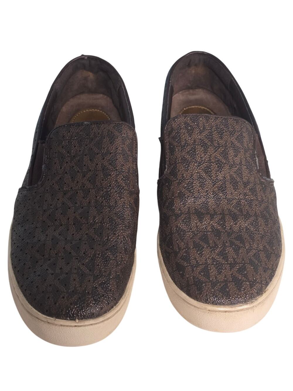MICHAEL Michael Kors Keaton Slip On Sneakers Women's 7 Brown MK Monogram Shoes
